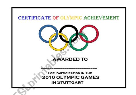 english worksheets certificate  olympic achievement