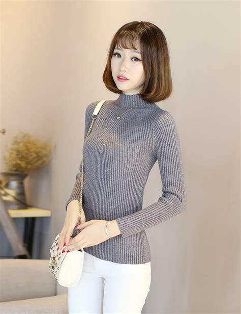 2016 New Spring Autunm High Elastic Women Sweaters Solid Turtleneck
