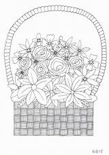 Flowers Colouring Basket Coloring Pages Adult Choose Board sketch template