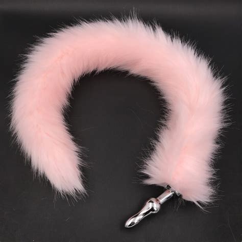 2 size anal plug tails stainless steel butt stopper long plush pink