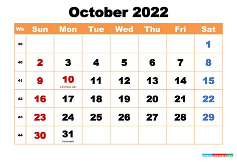 october  calendar  holidays printable