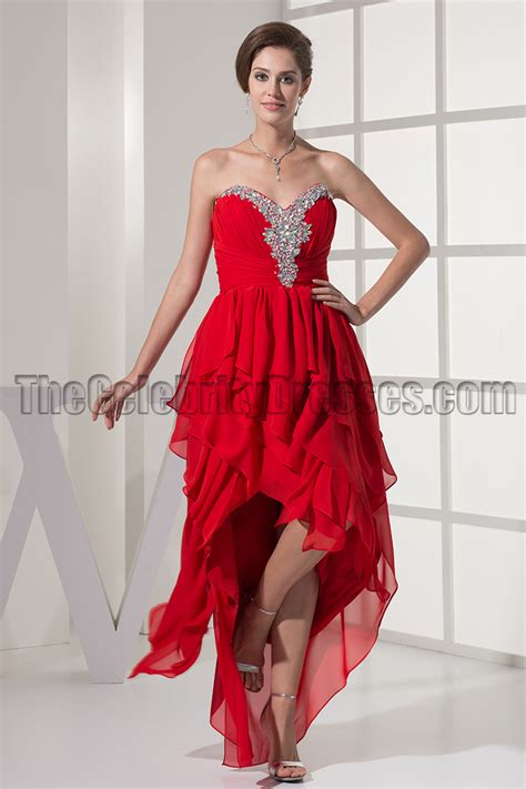 red strapless sweetheart high low prom gown evening dresses thecelebritydresses