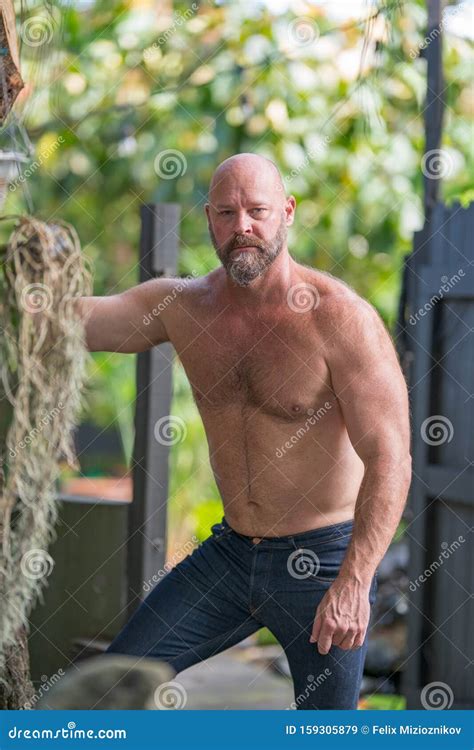 Handsome Man Posing Outdoors Wearing No Shirt Stock Image Image Of