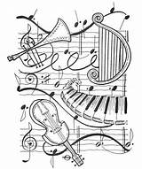 Coloriage Adults Trompete Klavier Geige Harfe sketch template