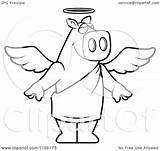 Angel Pig Standing Clipart Cartoon Outlined Coloring Vector Cory Thoman Royalty sketch template