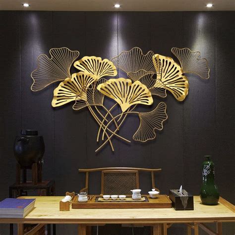 modern chinese gold wrought iron ginkgo leaf wall crafts decoration