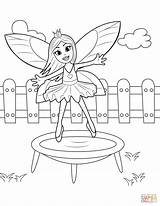 Coloring Trampoline Fairy Jumping Pages Printable Template sketch template
