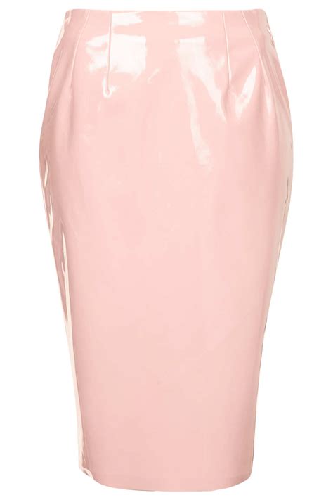 topshop pale pink vinyl pencil skirt lyst