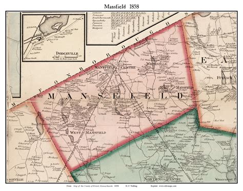 mansfield massachusetts   town map custom print bristol