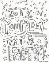 Birthday Coloring Pages Happy Cards Printable Doodle Alley Party Colouring Adult Color Quote Celebration Card Celebrate Time Choose Board Birthdays sketch template
