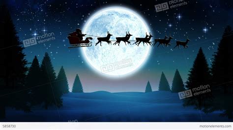 seamless christmas scene  flying santa sleigh stock animation