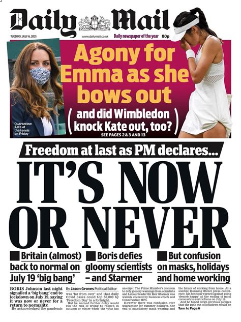 daily mail front page   july  tomorrows papers today
