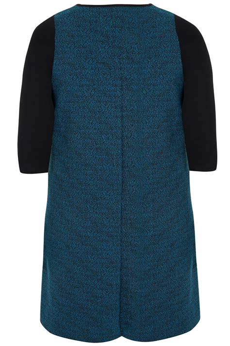 turquoise textured mock pinafore dress with two pockets