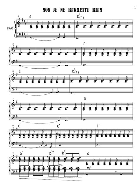 Non Je Ne Regrette Rien Piano Partition Pdf