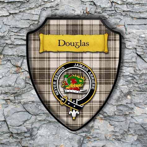 douglas shield plaque  scottish clan coat  arms badge  clan plaid tartan background wall