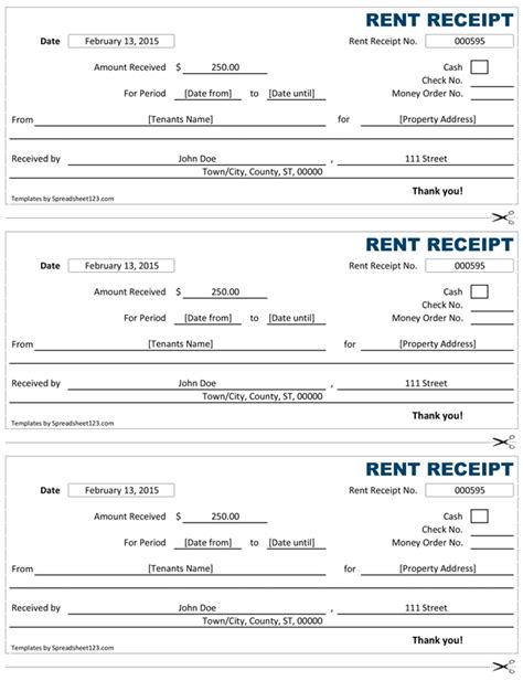 printable rent receipt templates  word rent receipt