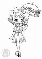 Kawaii Coloring Umbrella Girl Pages Color Kids Lady Rainy Beautiful Coloriage Funny Childhood Yampuff Come Under Her Back sketch template