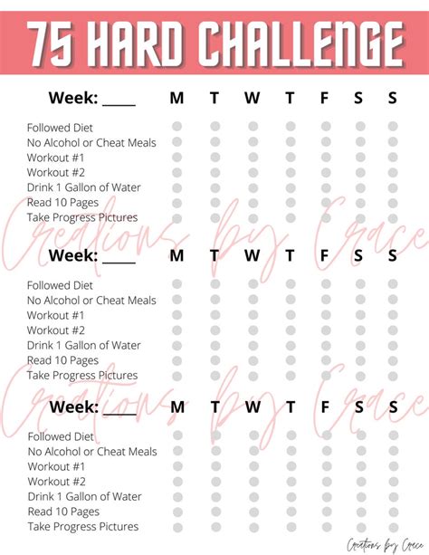 hard challenge checklist printable printable templates
