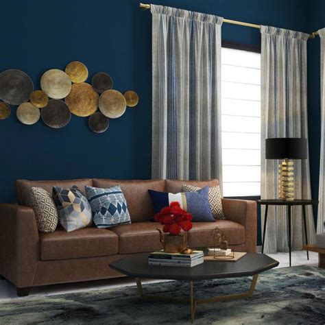 navy blue wall matched   classic brown sofa livingroombrownandgrey brown living room