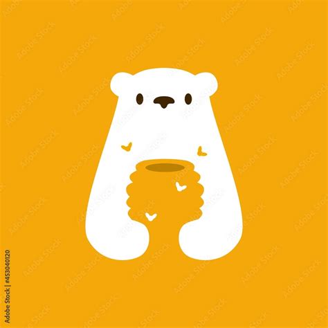 polar bear honey hive bee negative space logo vector icon illustration