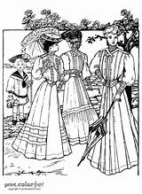 Victorian Dresses Coloring Pages 1905 Summer Vintage Fashion Color Adult History Printables Print Ladies Era Books Printcolorfun Colouring Edwardian Fun sketch template