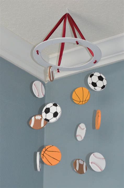 sports baby mobile nursery decor custom wooden soccer baseball