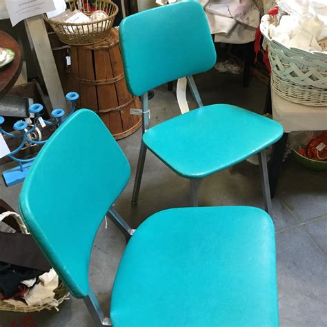 vintage turquoise chairs  royalmetal  great mid century pair