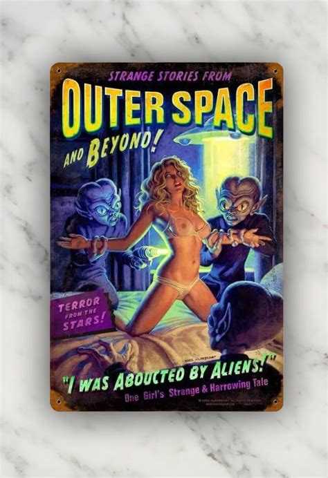 alien abduction pin up girl retro tin metal sign vintage etsy