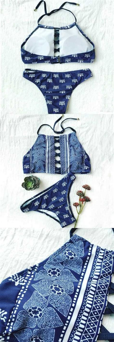 floral print halter tank top tankini lace up bikini set with images floral bathing suit