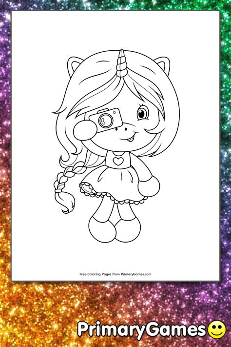 unicorn photographer coloring page printable print  color