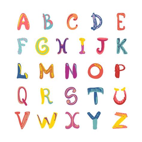 hand drawn cute funky alphabet custom designed graphic objects