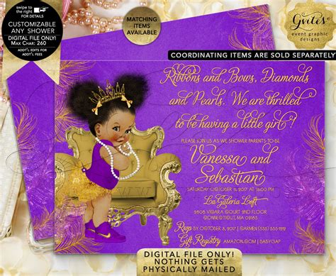 purple baby shower invitations girls purple gold royal baby shower