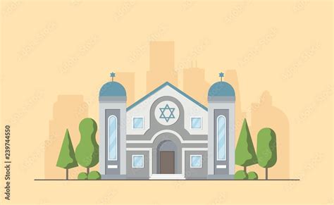 synagogue jewish traditional religion building judaism worship place vector illustration
