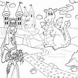 Coloring Princess Castle Dragon Color Fantasy Popular Print sketch template