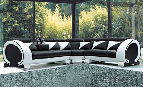 classic contemporary white  black bonded leather sectional sofa set
