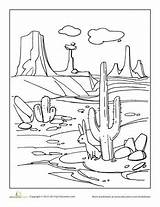 Desert Coloring Pages Drawing Sahara Printable Kids Landscape Habitat Color Worksheets Scene Moab Cactus Drawings Oasis Plants Wine Dry Bottle sketch template