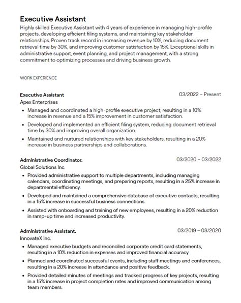 level executive assistant resume  guidance tealhq