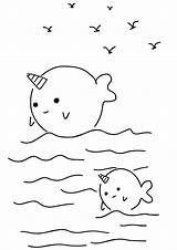 Narwhal Coloring Kawaii Pages Cute Narwhals Printable Kids Whale Baby Cartoon Print Animal Sheets Drawing Book Creature Mermaid Bestcoloringpagesforkids Way sketch template