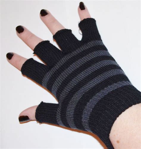 Emo Gloves Grey And Black Striped Short Emo Fingerless Gloves Emo