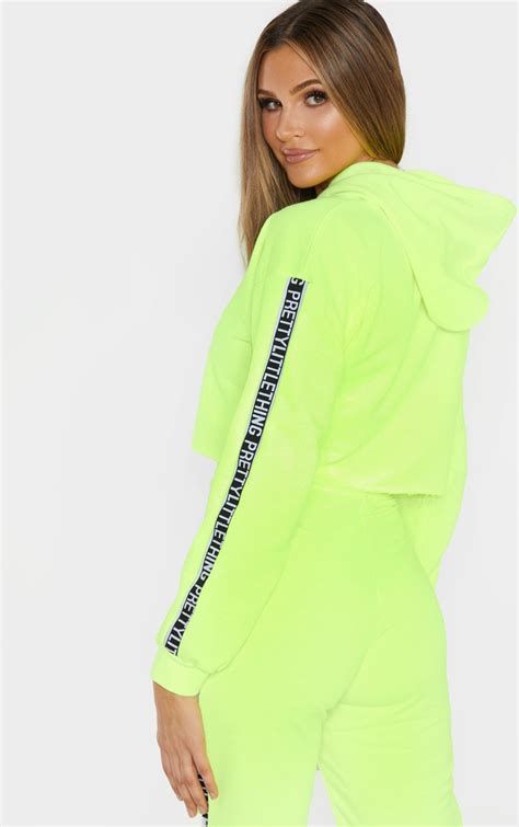 prettylittlething tall neon lime cropped hoodie prettylittlething