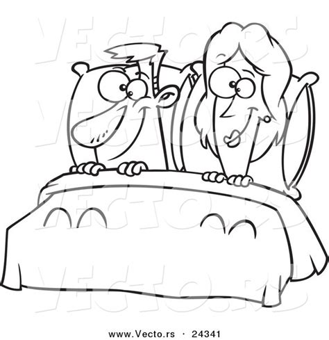 vector of a cartoon happy couple in bed outlined coloring page by toonaday 24341