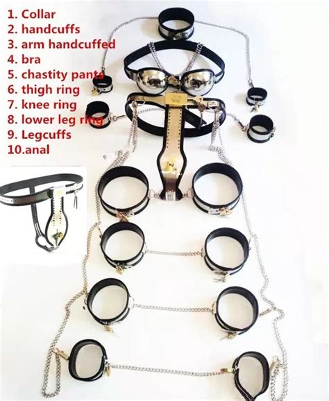 10pcs sets stainless steel male chastity belt anal plug collar bra arm