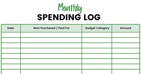 spending log  monthly expense tracking printable