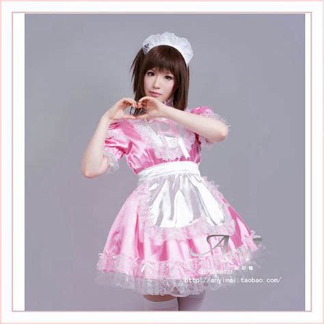 lockable pink sissy maid satin dress cosplay costume tailor made free