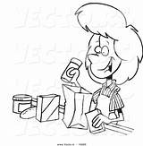 Cashier Bagging Groceries Outlined Grocery Toonaday sketch template