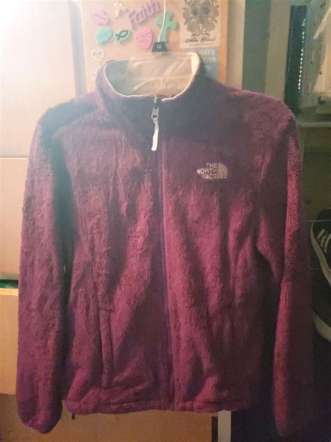 dark purple north face fuzzy fleece full zip up sweatshirt in size