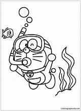 Doraemon Diving Pages Coloring Color sketch template