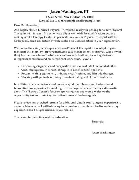 physical therapist cover letter examples livecareer