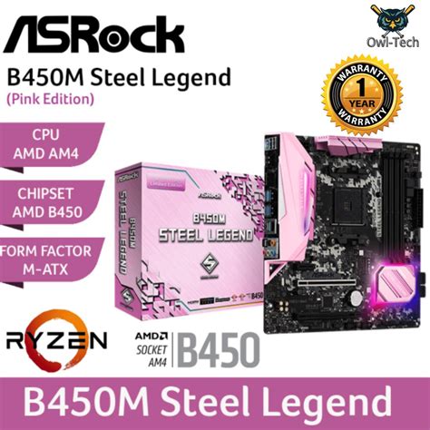 Asrock B450m Steel Legend Pink Am4 Amd B450 Chipset Motherboard