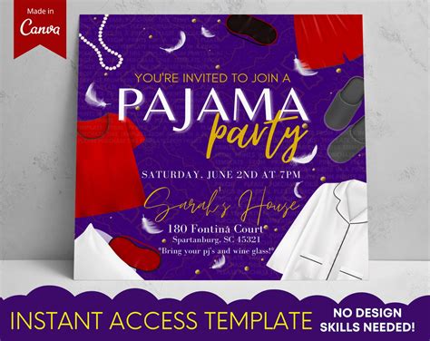 Adult Pajama Party Purple Pearls Invitation Template Girls Night In